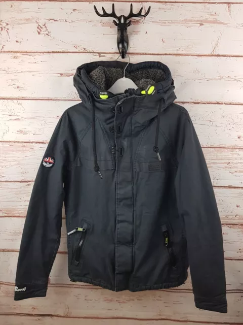 Superdry Mens Jacket Small Grey North Sea Double Atlantic Fleece Lined Coat