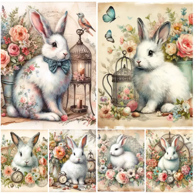 5D DIY Full Round Drill Diamond Painting Vintage Diary Cute Rabbit Art Craft