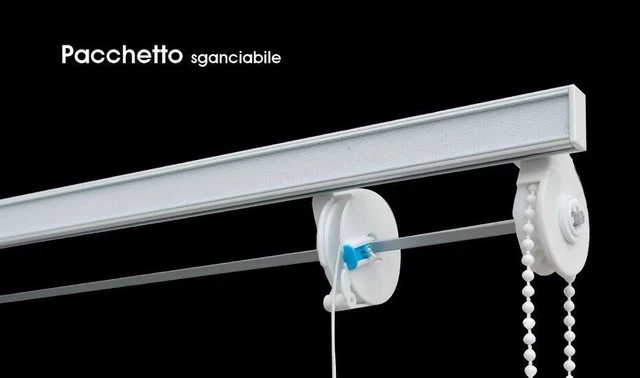 BASTONE BINARIO PER TENDA A PACCHETTO CON 4 CALATE A SGANCIO RAPIDO IN  ALLUMINIO BIANCO LUNGHEZZA 120 CM Attacco Soffitto COMANDO A SINISTRA