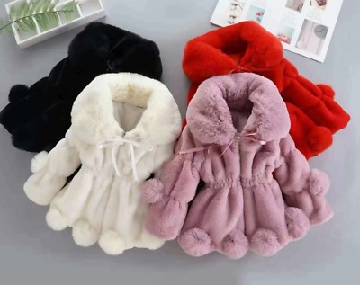Baby Kids Girl Princess Warm Coat Fleece Jacket Tops Fur Hooded Outerwear Winter