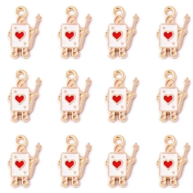 40pcs Red and White Ace of Hearts Charm Gold Plated Colored Pendants  for Gifts
