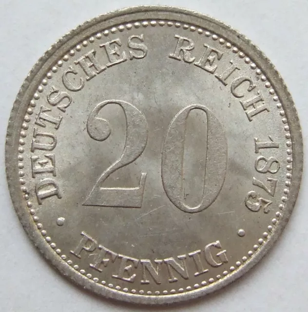 Münze Deutsches Reich Kaiserreich Silber 20 Pfennig 1875 H in fast Stempelglanz