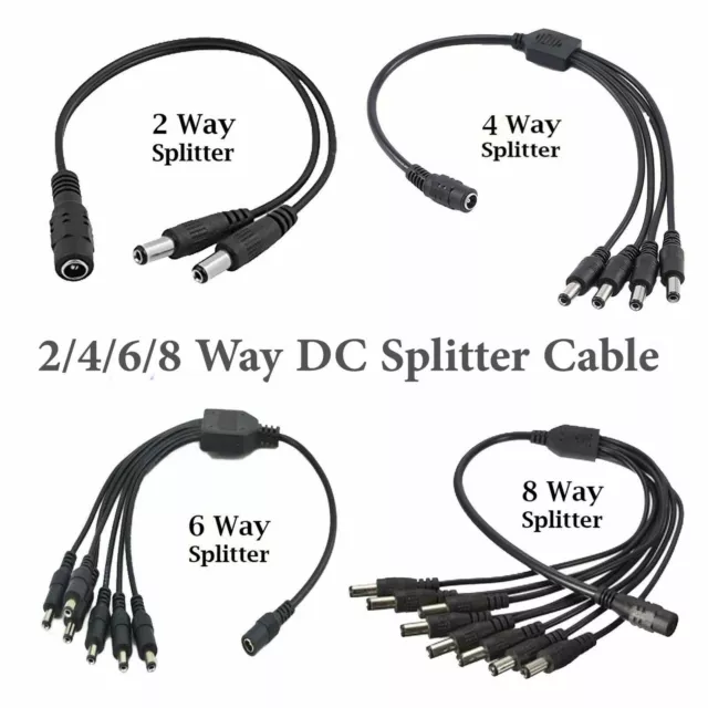 CCTV Power Splitter Cable For Camera 12V DC 2.1mm Female to 2/4/6/8 Way Male UK