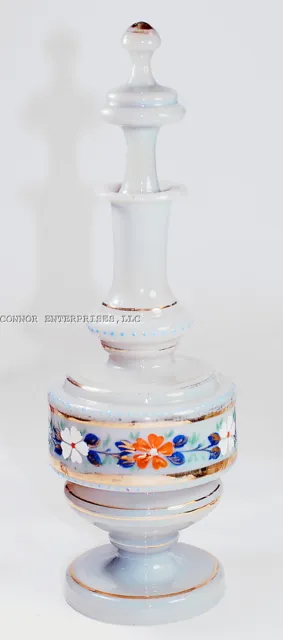1800's GLASS PERFUME HAND PAINTED BOTTLE W/ MATED STOPPER FRENCH GRAY COLOR