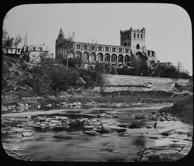 JEDBURGH ABBEY C1890 OLD PHOTOGRAPH Magic Lantern Slide SCOTLAND RIVER