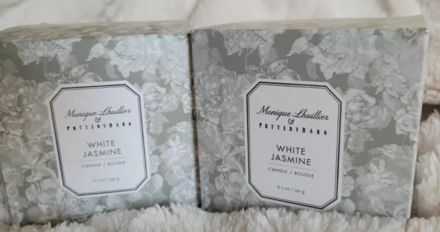 2 Pottery Barn Monique Lhuillier Candle Pot White Jasmine 6.7oz NLA NEW