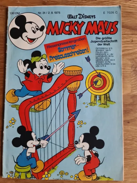 Micky Maus 1975 Heft Nr 31 mit Schnipp und Sammelbild