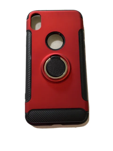 Shockproof Bumper Soft Case With Ring Holder Compatible with iPhone XR (Red/Blk)