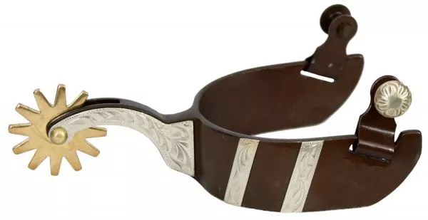 Showman MENS Antique BROWN STEEL Western SPURS Engraved SILVER Bars BRASS Rowel