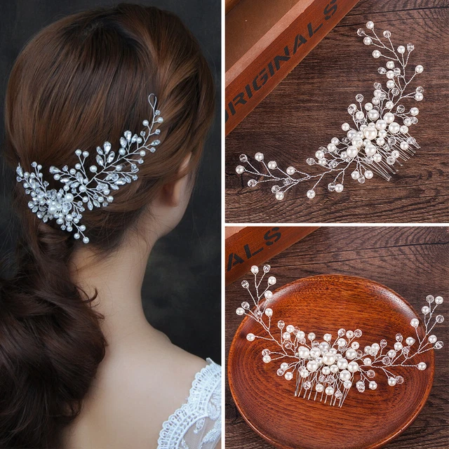 Women's Wedding Bridal Bride Headpiece Pearl Crystal Hair Comb Clip Accessories