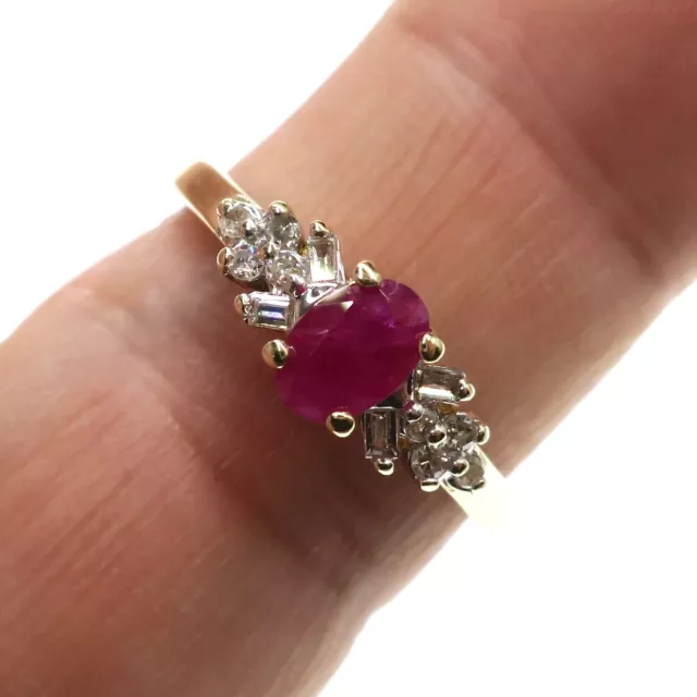 Fabulous 10k Solid Yellow Gold 3/4ct Natural Ruby and Diamond Ring Size 7.75