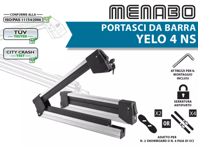 Portasci Per Barre Porta 4 Paia Sci O 2 Snowboard Menabo Yelo 4 Ns