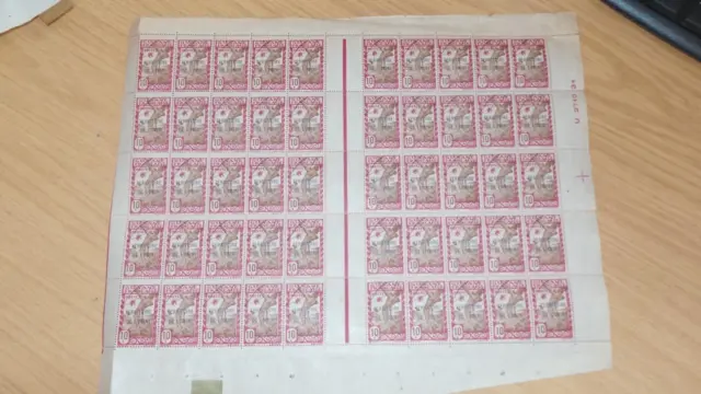 AG591e: Sheet of 50 French Colony Stamps 1930/40s- 10c - Guyane - De L' Inini