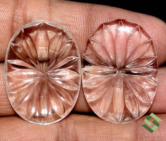 32x23 mm Natural White Crystal Handmade Carving Pair 52.68 CTS Loose Gems