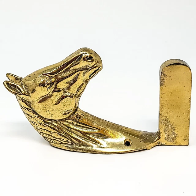 Vintage Pair Of Cast Polished Brass Horse Brackets For Towel Rod 4