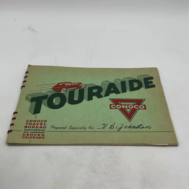 Vintage Conoco Travel Log Bureau Touraide, 1938, Continental Oil Retro Road Trip