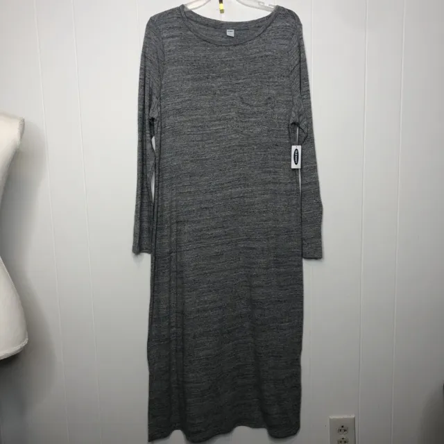 Old Navy Midi Shift Sweater-Knit Dress Women's Large Grey Jersey Stretch NWT