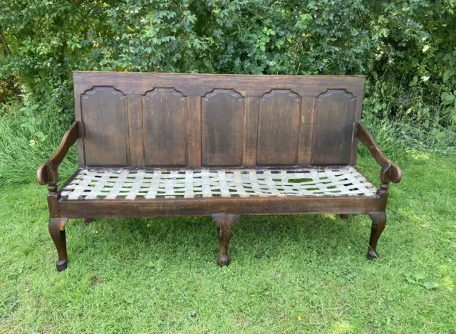 Antique 18th Century George lll Great Hall 5 Panel Oak Gothic Settle Bench #M 2