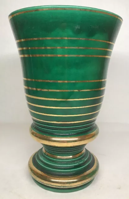 Rare Grand Vase Vert Et Or En Barbotine De St Clément B.Letalle H 25,5 D 17,5 cm