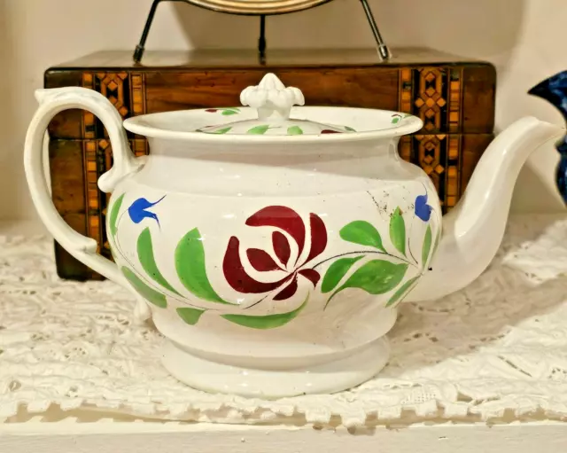 Staffordshire Painted "Leeds " Type Pearlware Teapot