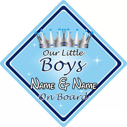 Baby an Bord Autoschild ~ Unsere kleinen Jungen an Bord ~ L. Blau - personalisiert