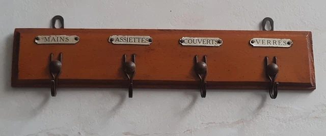 Top + Ancien Porte-Torchons En Bois Avec 4  Crochets Déco Cuisine Années 60 +