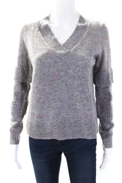 Design History Womens Gray Knit V-Neck Long Sleeve Sweater Top Size S