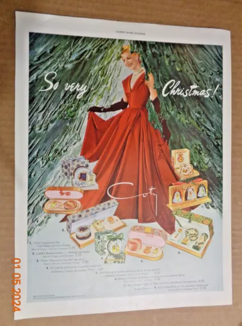 Vintage Print Ad -1948 for Coty Gift Sets Christmas Woman in Red Dress
