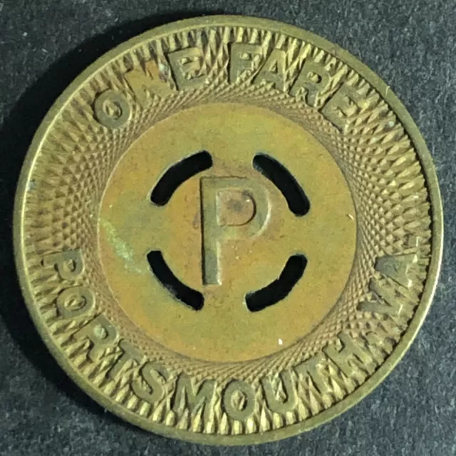 Portsmouth Transit Company (Virginia) Brass One Fare Token 23mm 2