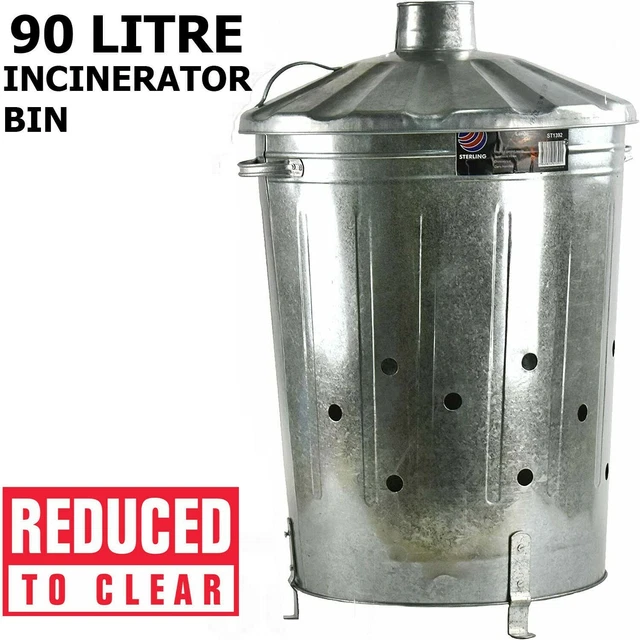 GALVANISED METAL INCINERATORS Garden Waste Wood Fire Bin Burner 90L £22