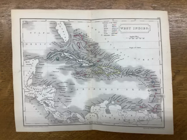 1842 Hand-Colored Map Of The West Indies 8.25 x 10.5 Atlas Of Modern Geography