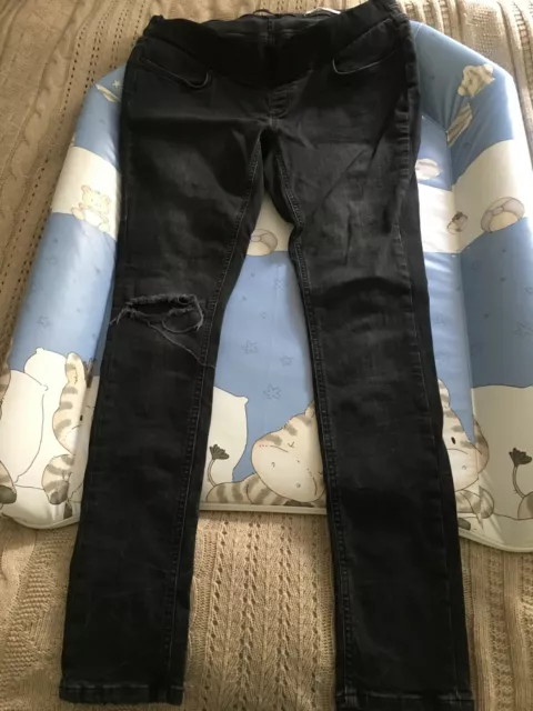 SERAPHINE jeans maternità sotto urto grigio scuro nero UK14 stile effetto invecchiato