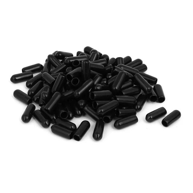 5mm Inner Dia Rubber Hose End Cap Screw Thread Protector Cover Black 100pcs