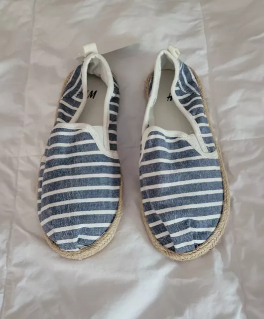 H&M Blue & White Striped Espadrille Shoes - Size 12