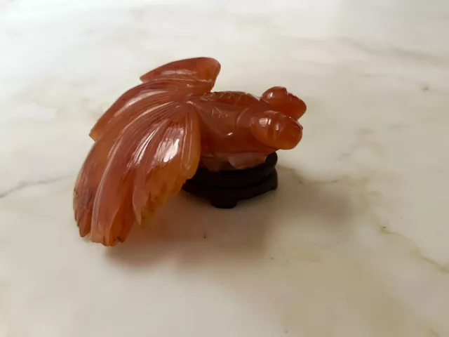 Qing Chinese Carnelian Agate Carving Of A Goldfish Fish On Stand