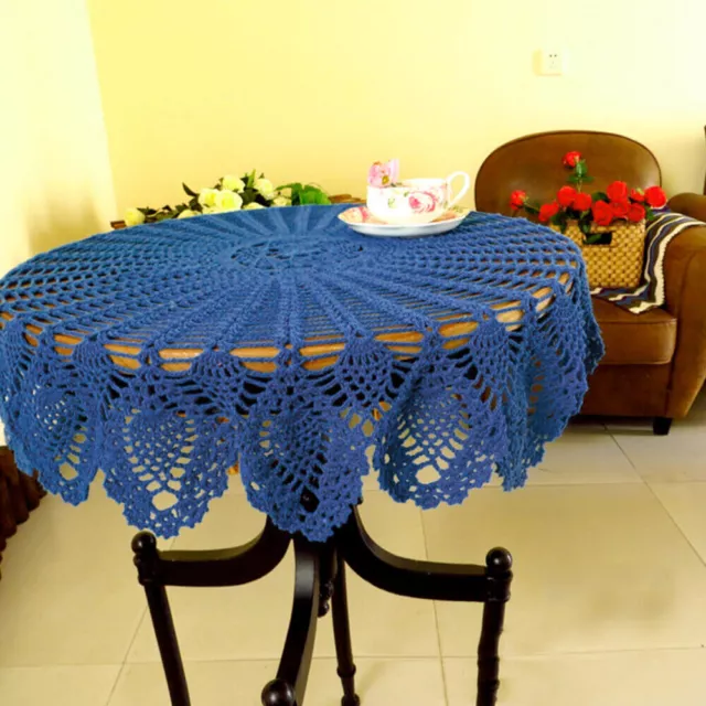 90cm Hand Crochet Pineapple Flower Round Tablecloth Table Cloth Doily Dark Blue