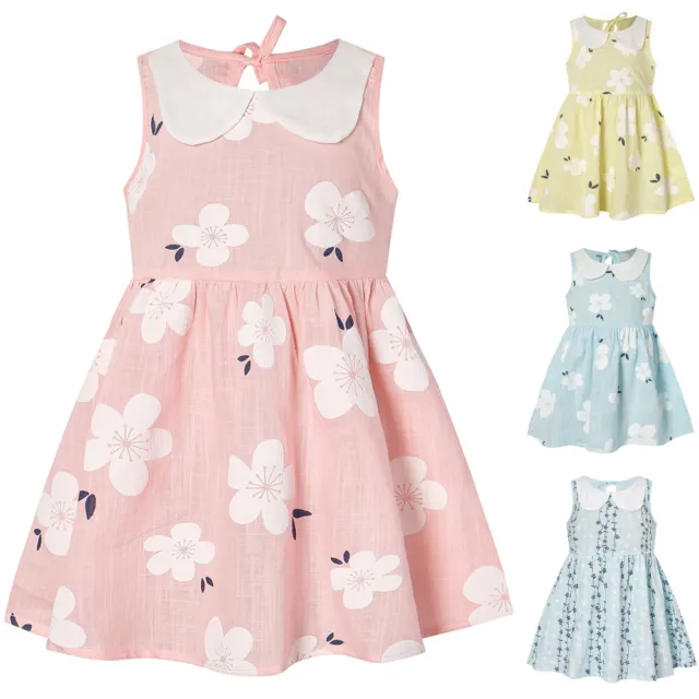 Girls Kids Floral Printed Sleeveless Dresses Summer Princess Dress 2-5 Years