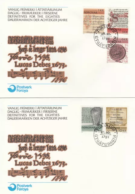 (90308) Faroe Islands FDC x2 Historic Manuscripts 1981