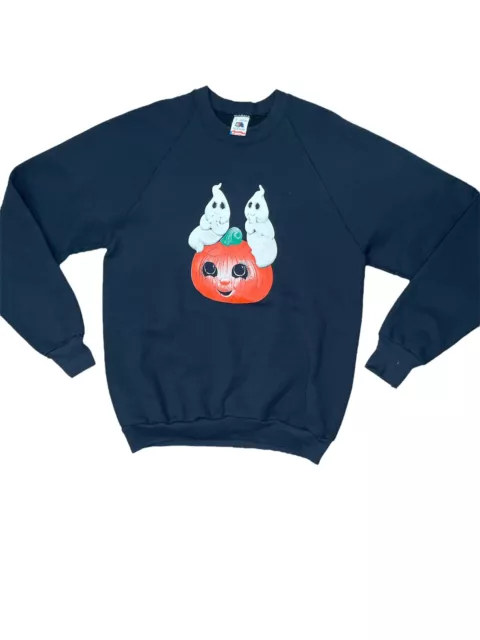 Vintage Unisex Halloween Ghost Pumpkins Black Sweatshirt Size Large 1980’s Rare