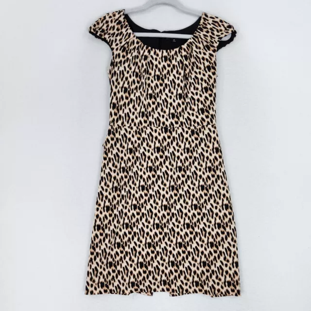 Tahari Dress Womens 4 Petite Black Tan Leopard Print ASL Tie Back Sheath Classic