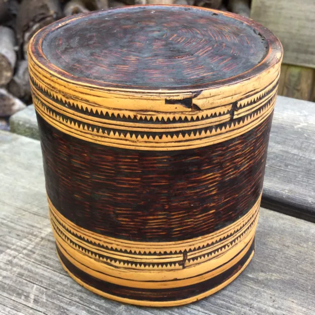 Antique Southeast Asian Burmese Karen Tribe Betel Nut Woven Lacquered Bamboo Box