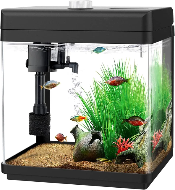 Small Betta Fish Tank Bowl, 1.5 Gallon Aquarium mini water cube Filter & 8 Light