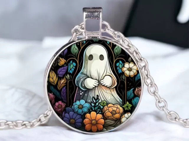 Halloween Ghost Necklace Ghost Jewellery Halloween Jewellery Cabochon Necklace