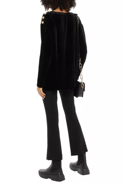 BALMAIN Button-Embellished Glittered Printed Black Velvet Sweatshirt Size M NWT 3