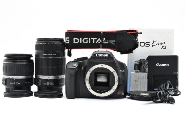 CANON EOS KISS X2 DSLR Camera w/ EF-S 18-55mm & 55-250mm