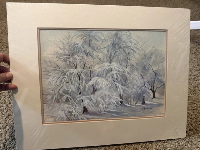 Tableau ancien aquarelle FIGURINE DANS PAYSAGE HARRY WALTER