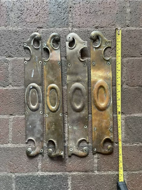 Two Pairs Of Large Vintage Antique Reclaimed Brass Door Finger Plates