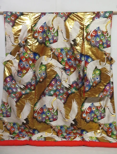 0427N07z2630 Japanese Kimono Silk UCHIKAKE Gold Crane