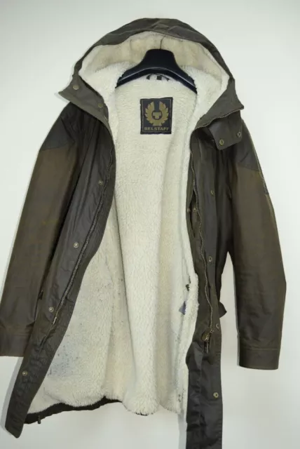 BELSTAFF PENTENHALL SHEARLING LINED WAX FAUX FUR HODED COAT JACKET Size 54
