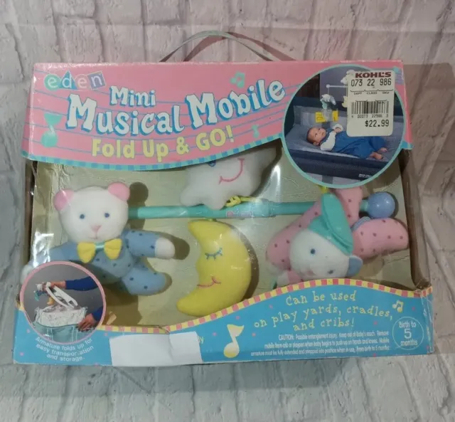 Vintage Eden Plush Baby Doll Mini Musical Mobile Fold Up & Go - New But Box Worn